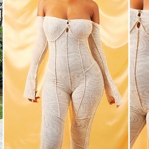 BAD SOCIETY OFF THE SHOULDER PRINTED JUMPSUIT